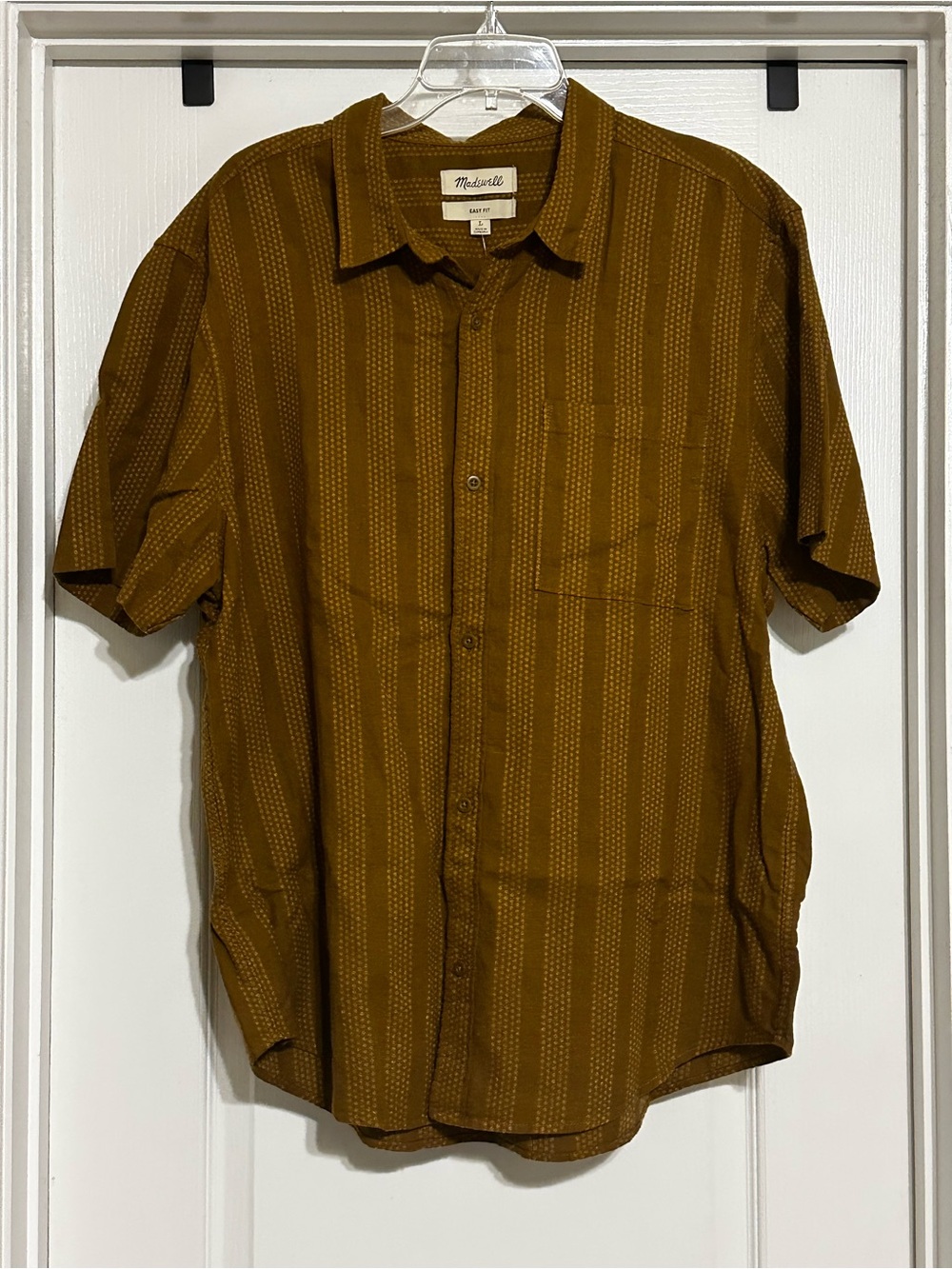 Madewell Men's Short-Sleeve Button-Down Shirt in Mustard Brown Stripe, L, NWT